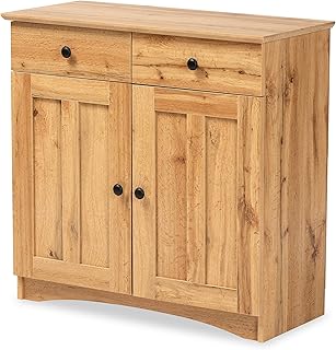Baxton Studio Lauren Modern and Contemporary Oak Brown Finished Wood 2-Door Buffet Kitchen Cabinet