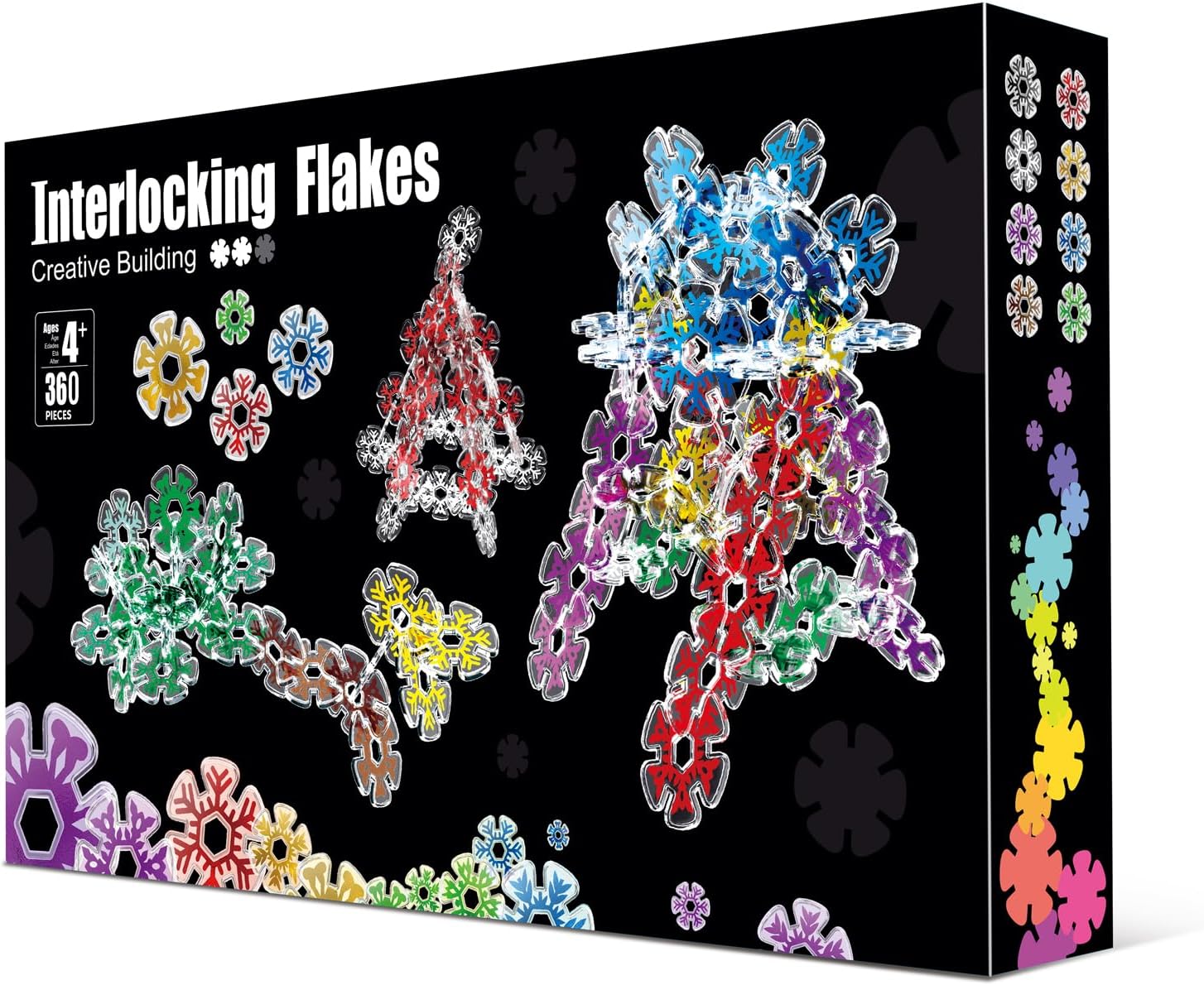 Translucent Snowflakes Interlocking Building Chips，360PCS Interlocking Discs, STEM Learning Construction Blocks Toys, Brain Development Playset for Girls and Boys Aged 4+