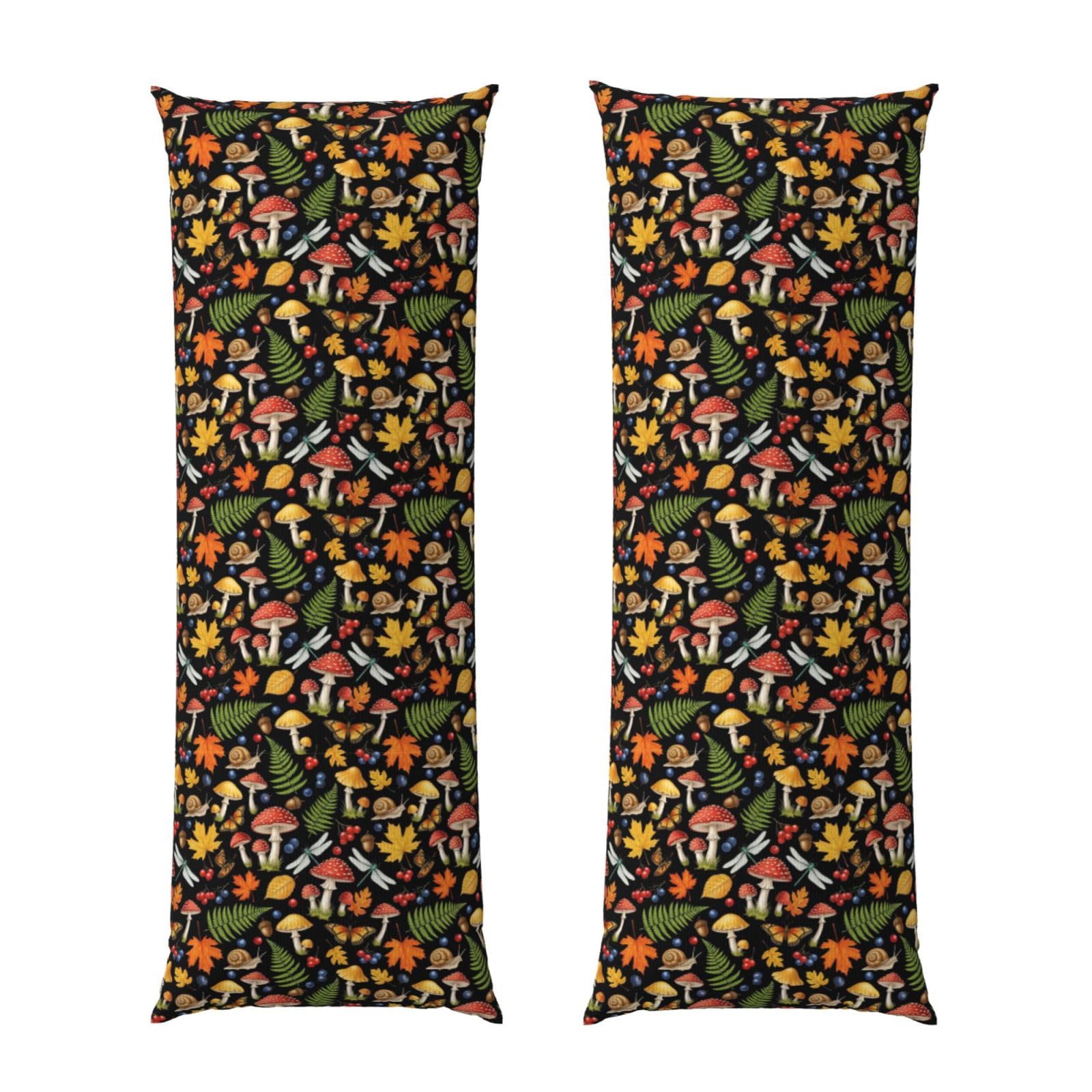 Body Pillowcase 20x54, Fall Mushroom Leaves, Plush Velvet Pillow Cover with Zipper, Cozyffy Rectangular Cushion Case for Couch Bed Home Hotel