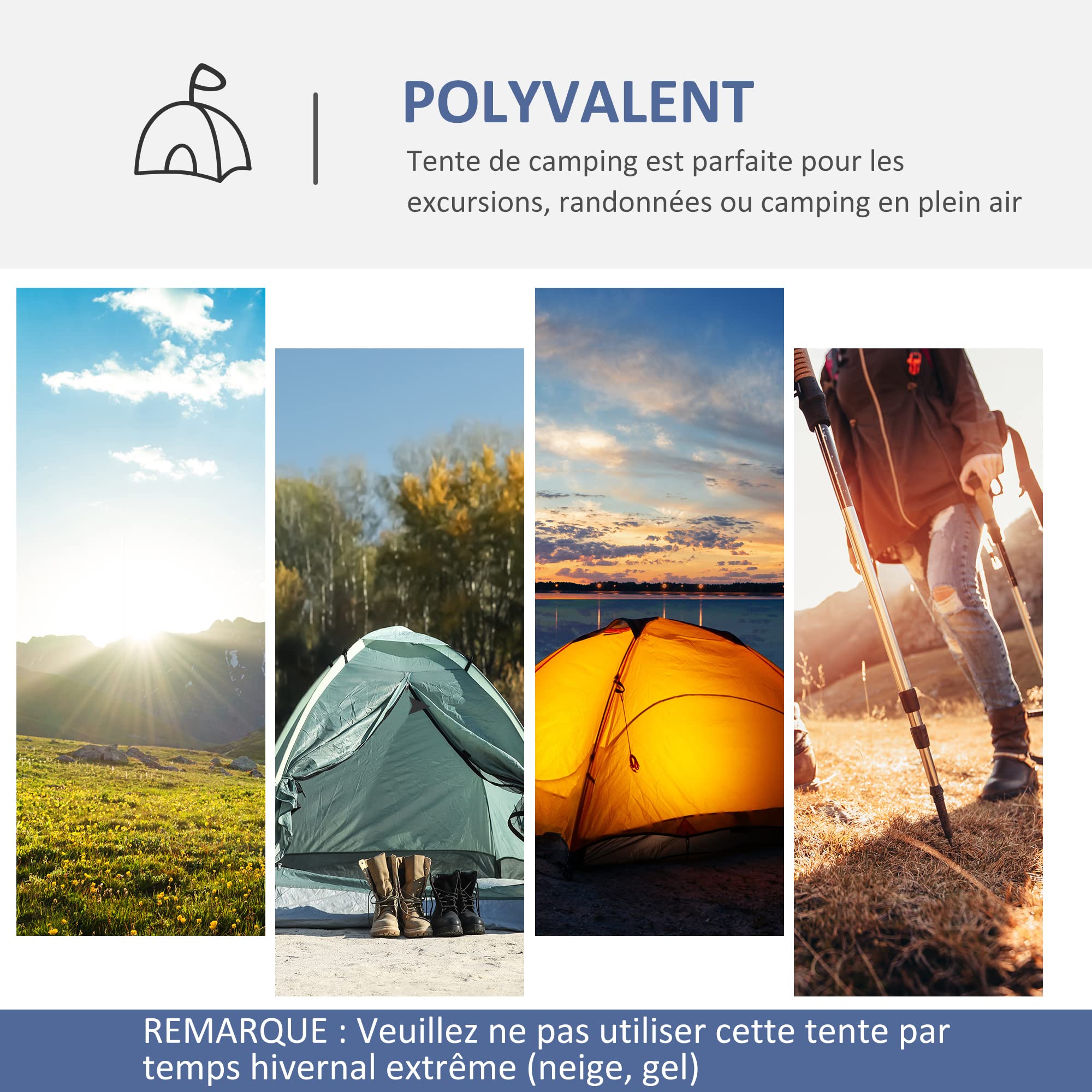 Outsunny Tente de Camping dôme familiale pour 6-8 Personnes avec 4 Portes en Filet zippées, Tissu Oxford Amovible, Crochet pour Lampe, Sac de Transport dim. 350L x 350l x 230H cm - Blanc et Bleu