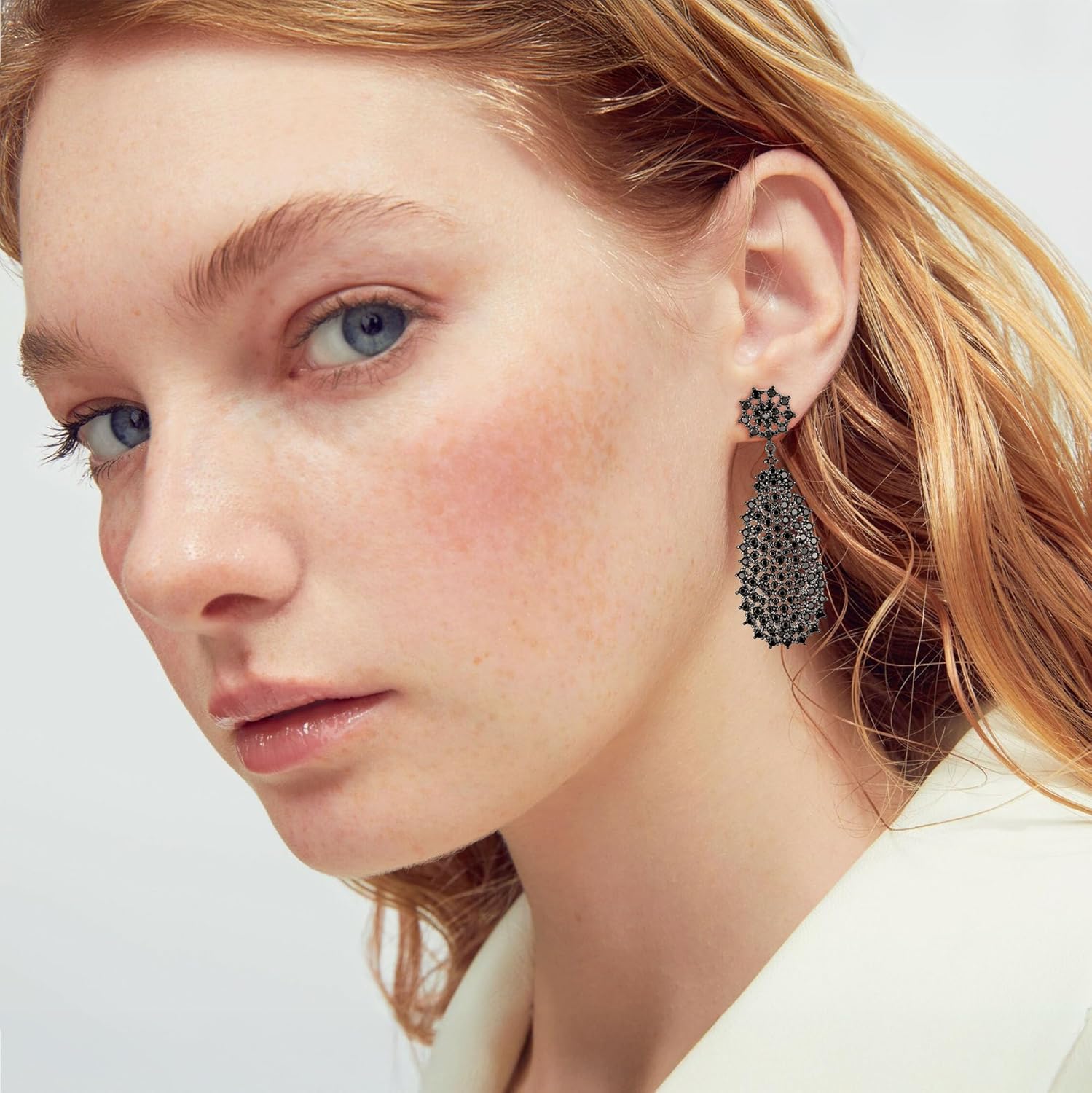 Formal Holiday Party Fashion Statement Black Crystal Dangle Linear Drop Teardrop Chandelier Earrings For Women Wedding Prom Black Plated 2 Inch Long
