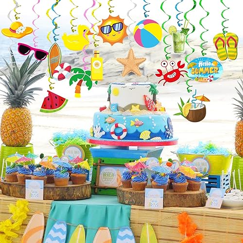 Miniatura 2 de Pancarta colgante de remolinos de verano para piscina, playa, paquete de 30 unidades de papel de aluminio para colgar en el techo, arroyos,