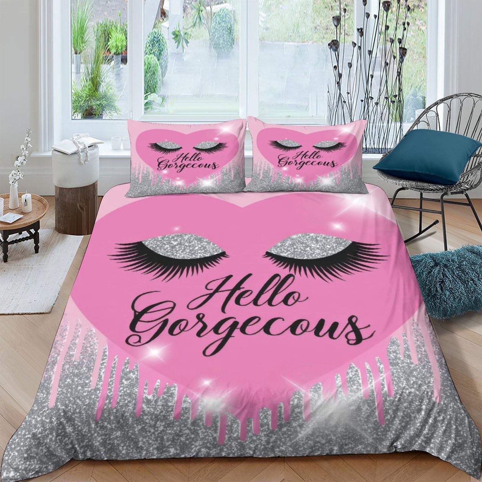 Ctjqhvkz Style-2 3D Printed Pink Eyelash Fitted Sheet Microfiber Soft Decorative Silver Glitter Bed Sheet For Bedroom Dorm Single（135X200cm）