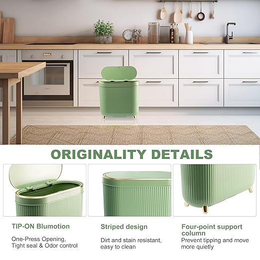 Cubo de Basura con Tapa 12L, Ovalado, Mint Green para Baño y Cocina miniatura 3