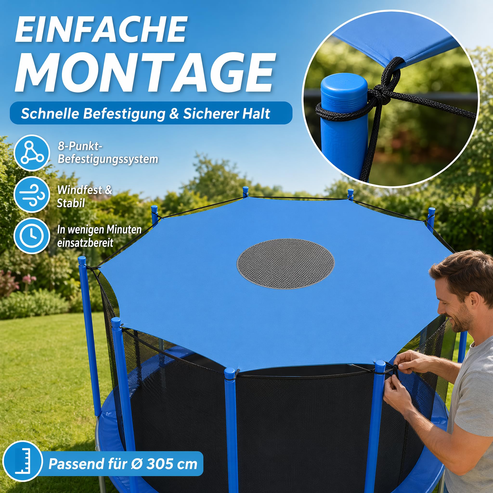 Copertura per trampolino trampolino parasole Ø 305 cm per 8 aste rete trampolino 305 8 aste, resistente ai raggi UV impermeabile