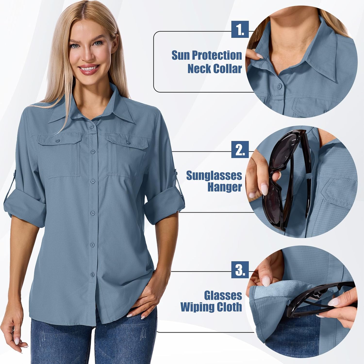 Jessie Kidden Womens UPF 50+ UV Sun Protection Safari Shirts Long Sleeve Outdoor Cool Quick Dry Fishing Hiking Shirts - Image 3