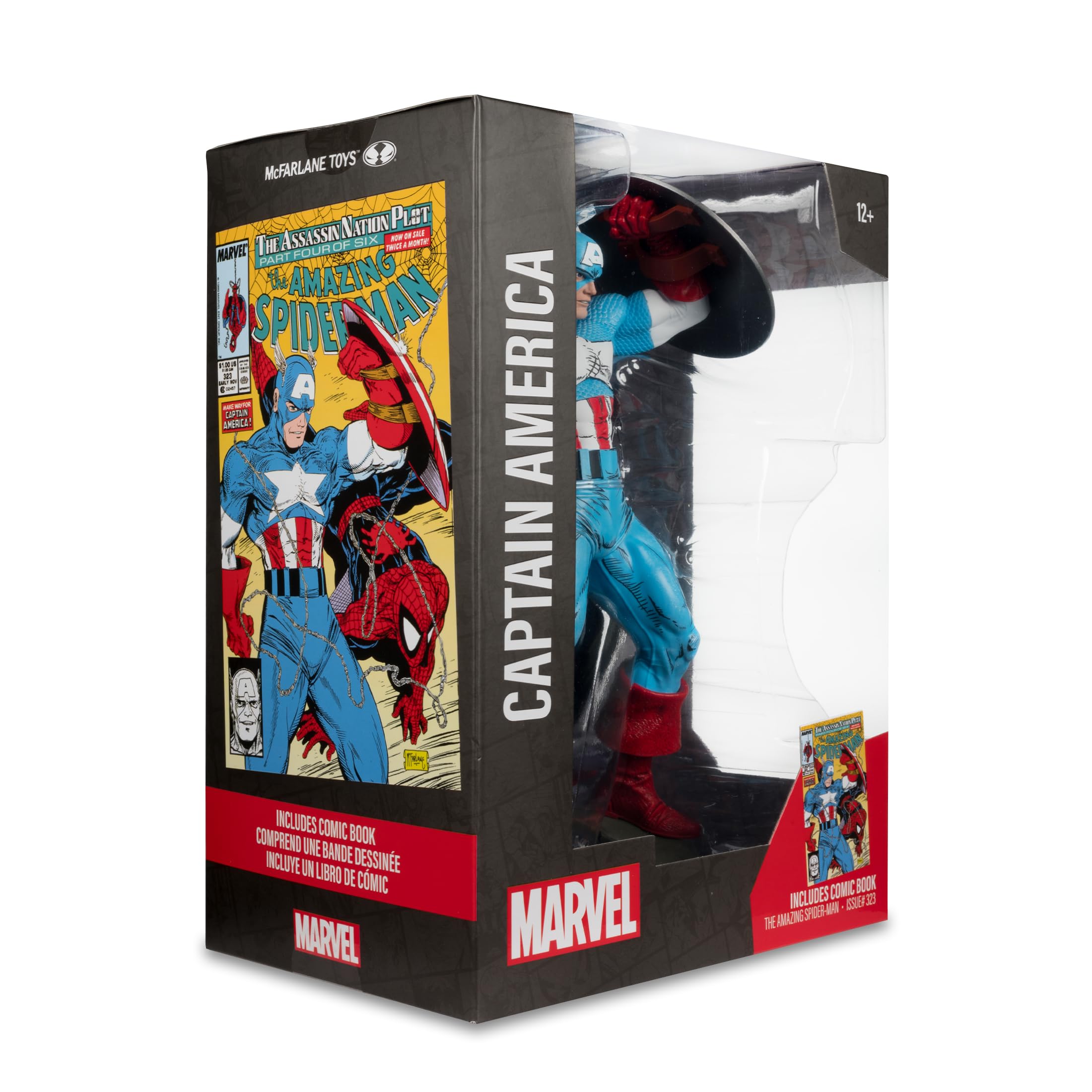 McFarlane Toys - Figura Posada de Marvel Capitán América a Escala 1:6 con Escena y cómic (The Amazing Spider-Man #323) | Figura coleccionable de Marvel de 12 pulgadas, escena posada en venta 1/6 - Capitán América (The Amazing Spider-Man #323)