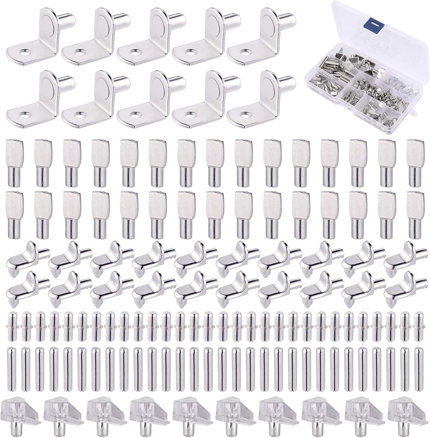 JIZZU 130Pcs 6 Styles Shelf Support Pegs kit, Shelf Pins, Metal