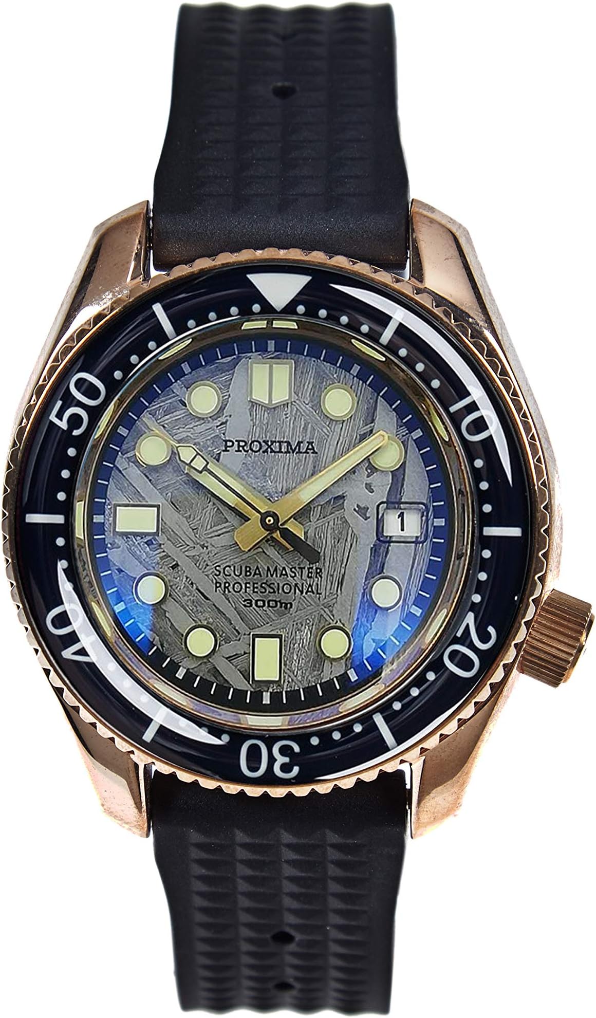 PROXIMA NH35A CUSN8 Meteorite dail Diver Automatic Wristwatch MarineMaster Man Blue Sapphire