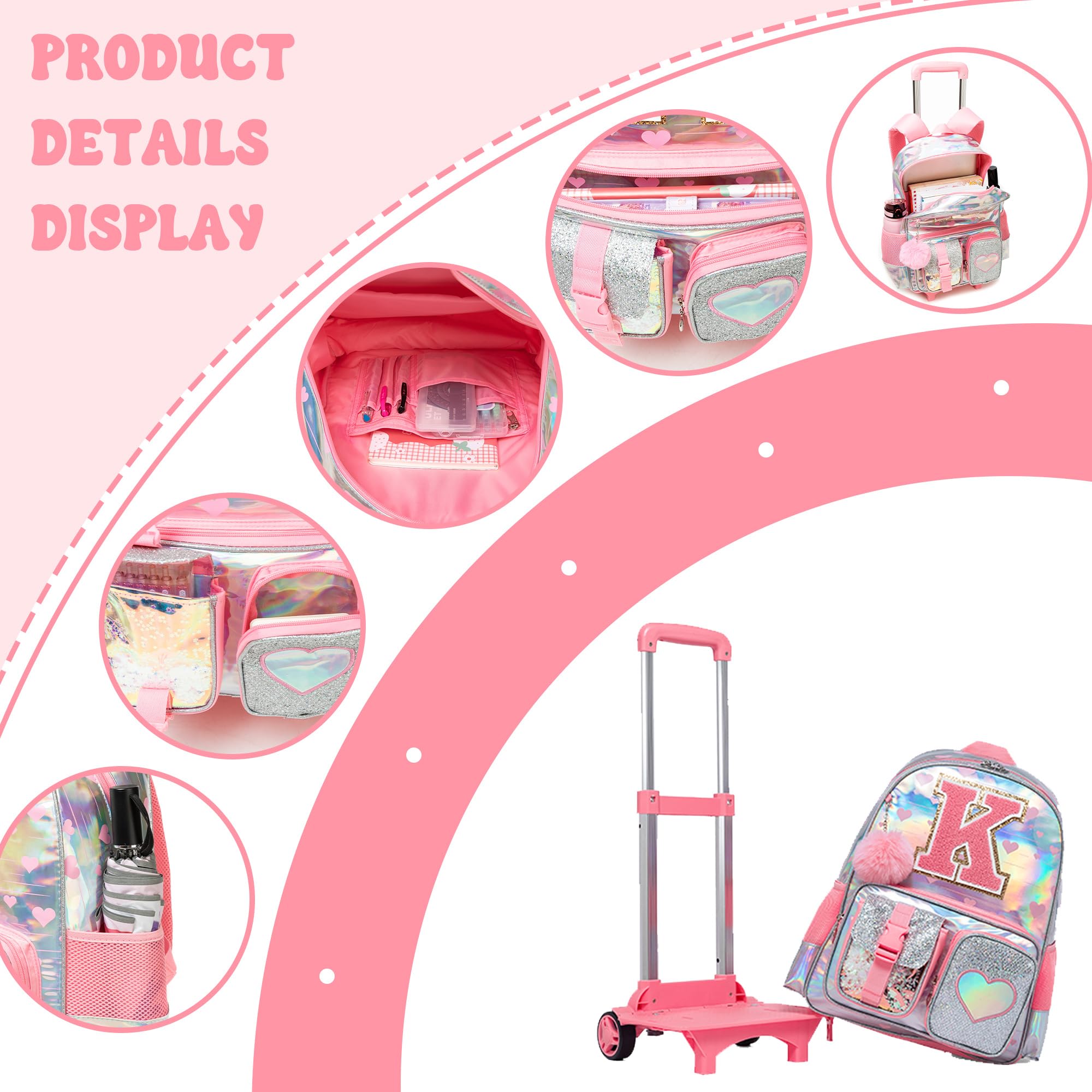 HTgroce Zaino con ruota, zaino per la scuola per bambini e ragazze, set di zaini con ruote