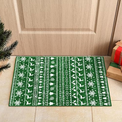 Miniatura 4 de Lahome Alfombra de interior para árbol de Navidad, copo de nieve, 2 x 3, alfombra de entrada pequeña, lavable, decorativa de vacaciones, parte