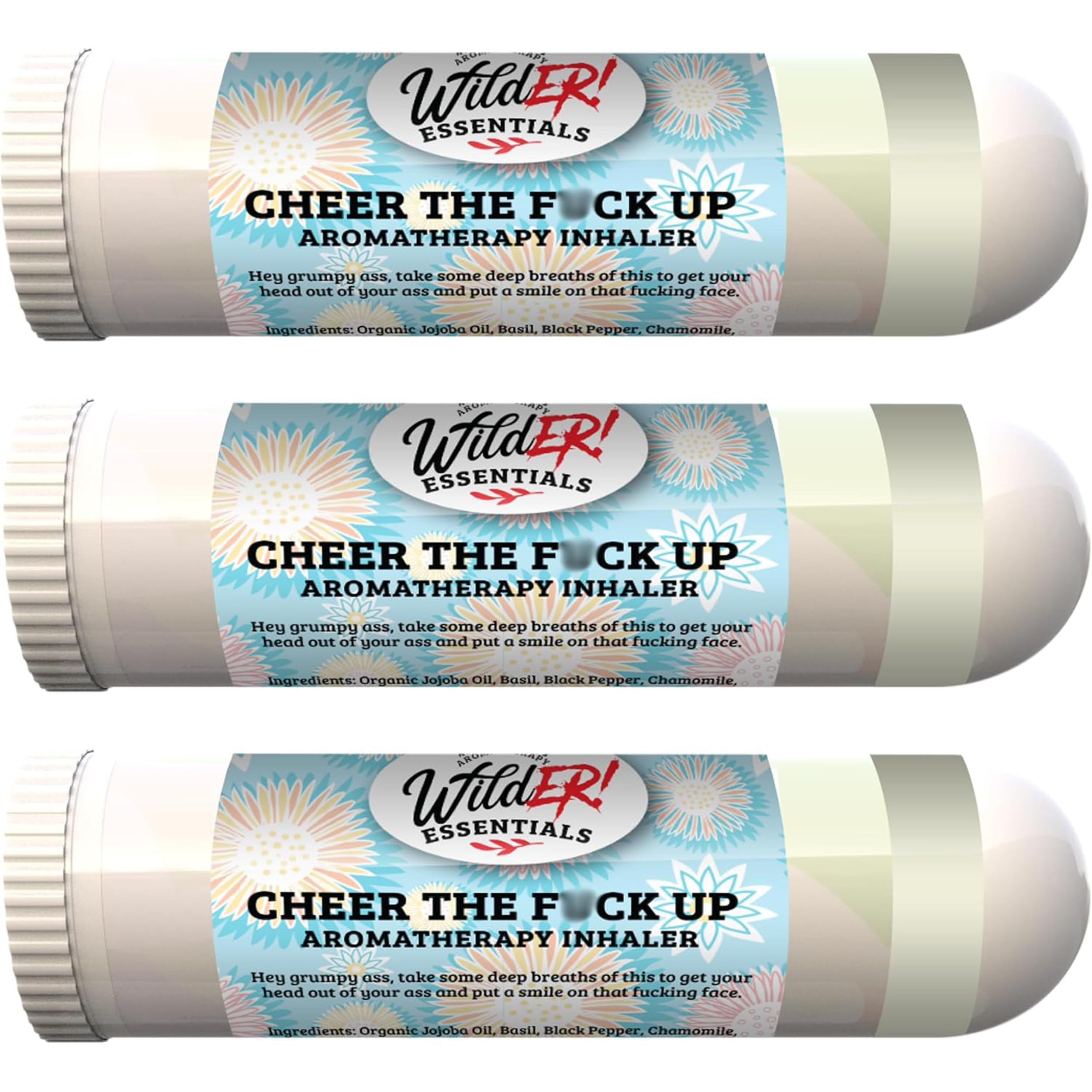 Wilder Essentials 3 Pack of Cheer The f Up Aromatherapy Nasal Inhalers Made with Premium Grade Essential Oils to Help Keep You Happy and Uplifted
