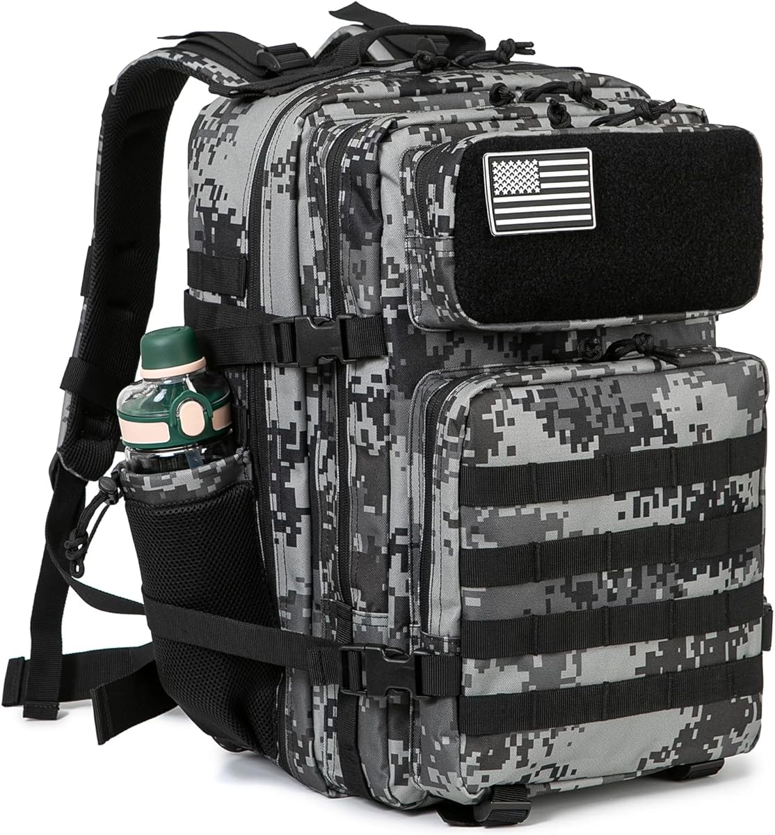 Amazon.com : QT&QY Military Tactical Backpacks For Men Army Molle Daypack 45L Large 3 Day Bug Out Bag Gym Rucksack With Bottle Holder Black Camo