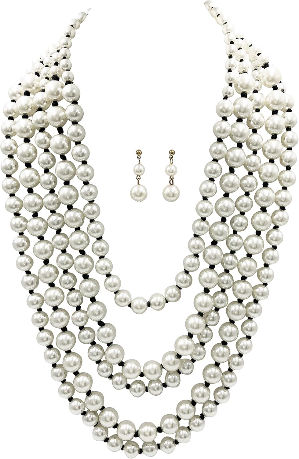 Gypsy Jewels Layered Simulated Pearl Beaded Statement Necklace and Earrings Set