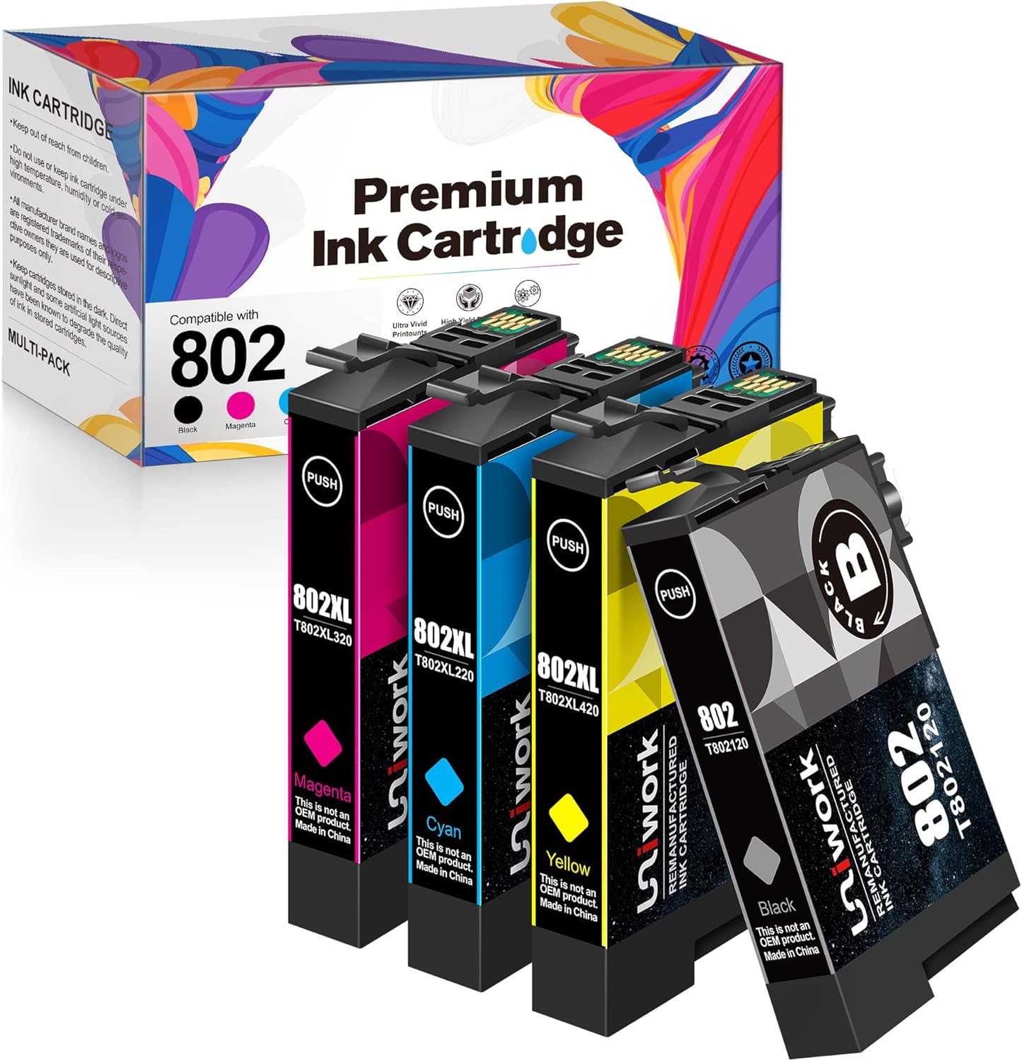 Exсluѕіvе Dіѕсоunt 50% Prісе Uniwork Remanufactured Ink Cartridge Replacement for Epson 802XL 802 T802XL T802 use for Workforce Pro WF-4740 WF-4730 WF-4720 WF-4734 EC-4020 EC-4030 Printer Tray (1 Black 1 Cyan 1 Magenta 1 Yellow)
