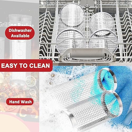 Miniatura 4 de Cesta de parrilla de 3 piezas, cesta rodante para parrilla, cesta de parrilla de barbacoa, malla de parrilla de acero inoxidable, cestas portátiles
