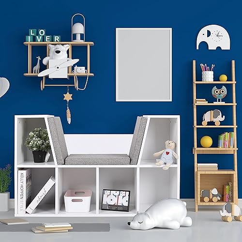 Miniatura 2 de MUPATER Organizador para niños de lectura con estantería de almacenamiento y cojines desmontables 6 cubby librería para habitación de niños y