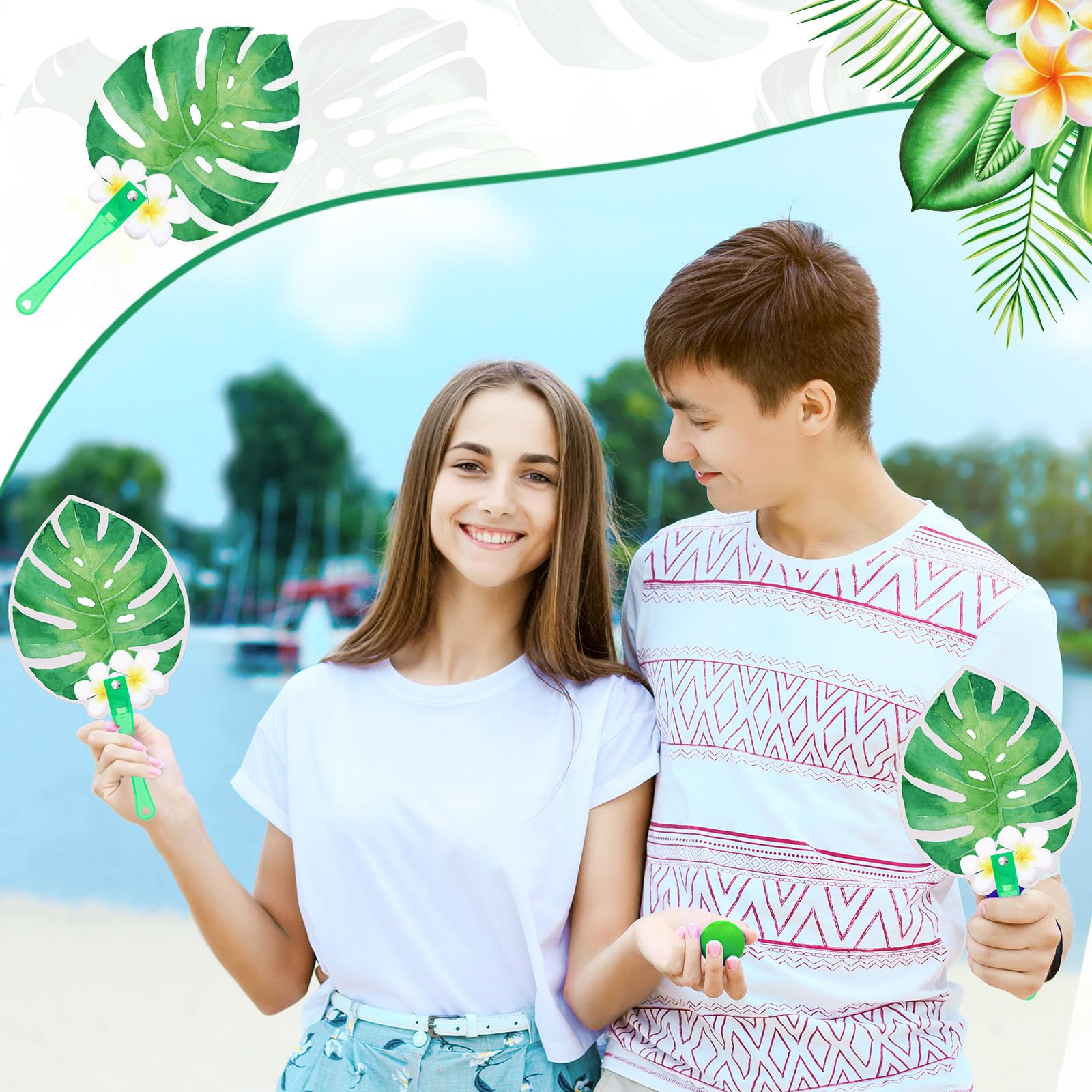 Teenyyou 50 Stück hawaiianische Handfächer Palmblätter Papierfächer Hochzeitsfächer für Gastgeschenke Party Dekoration