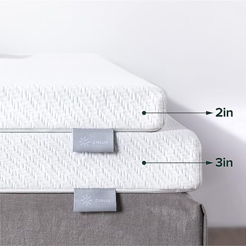 Miniatura 10 de Zinus - Cubrecolchón de espuma viscoelástica con gel de enfriamiento de 2 pulgadas y funda de enfriamiento, con certificado CertiPUR-US, tamaño