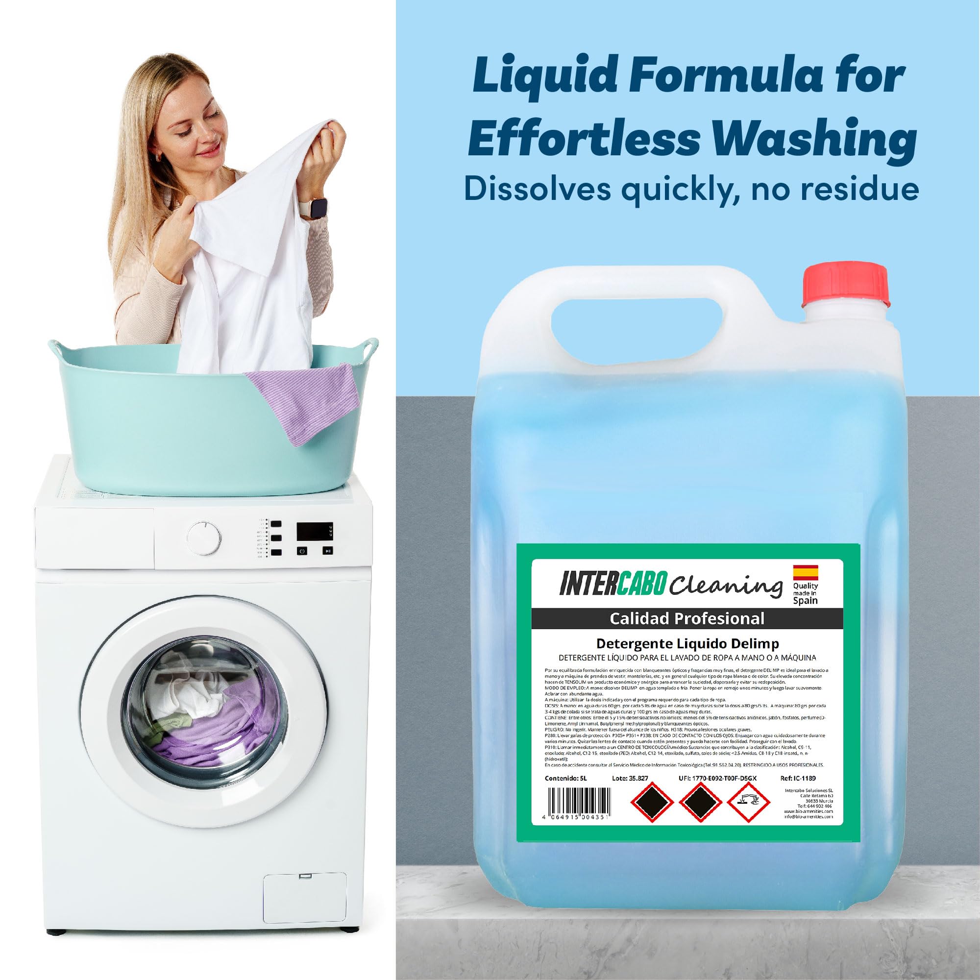 Pack de 4 Detergentes Liquidos Lavadora Universal Calidad Profesional - 90 Lavados - Garrafas Detergente Liquido 5L - Detergente para lavarropa - Detergente Profesional - 5L Jabon para ropa