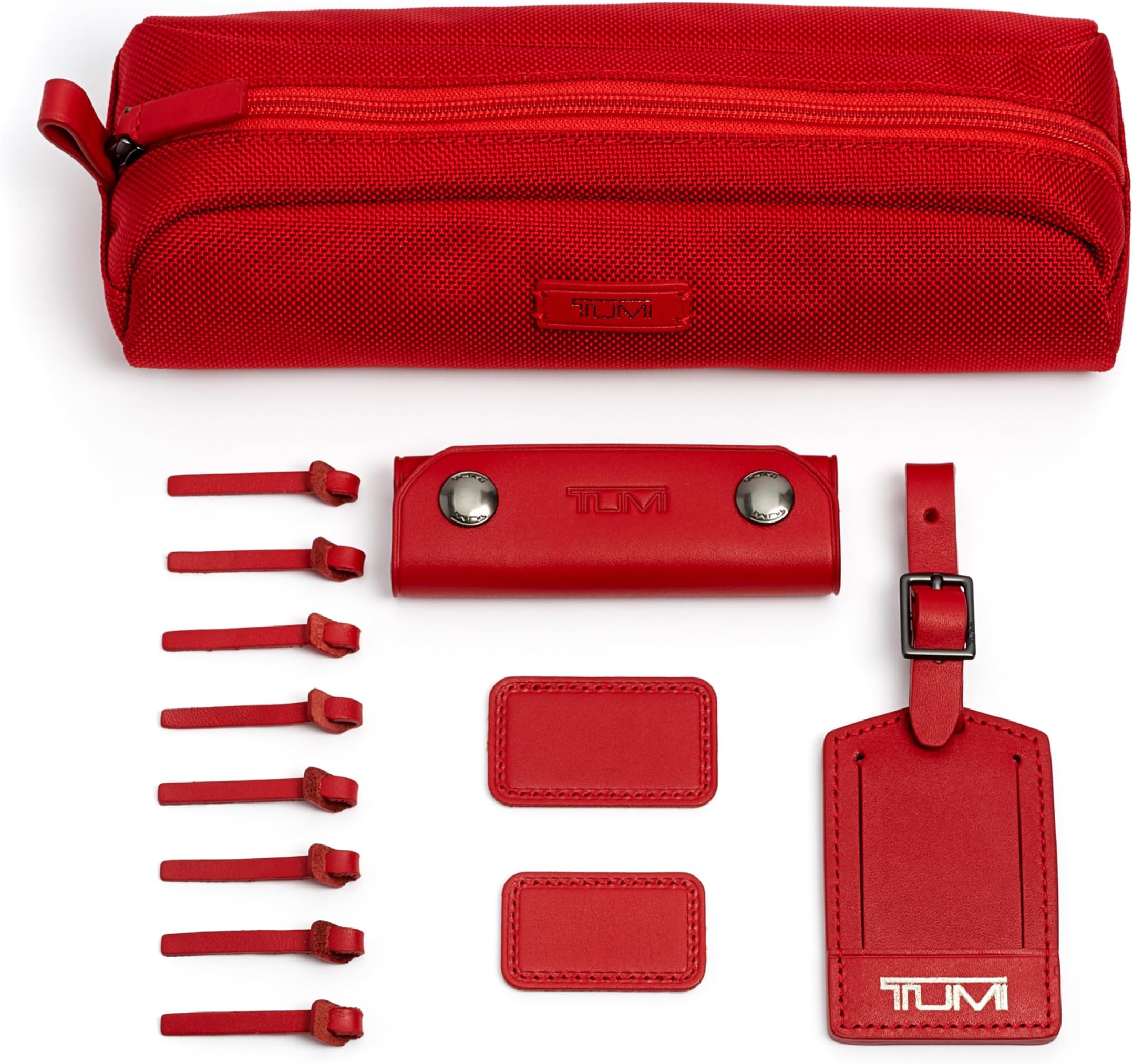 Accents Kit - Includes 2 Leather Monogram Patches, 1 Leather Luggage Handle Wrap, 1 Luggage Tag & 8 Leather Zipper Pulls - Cherry