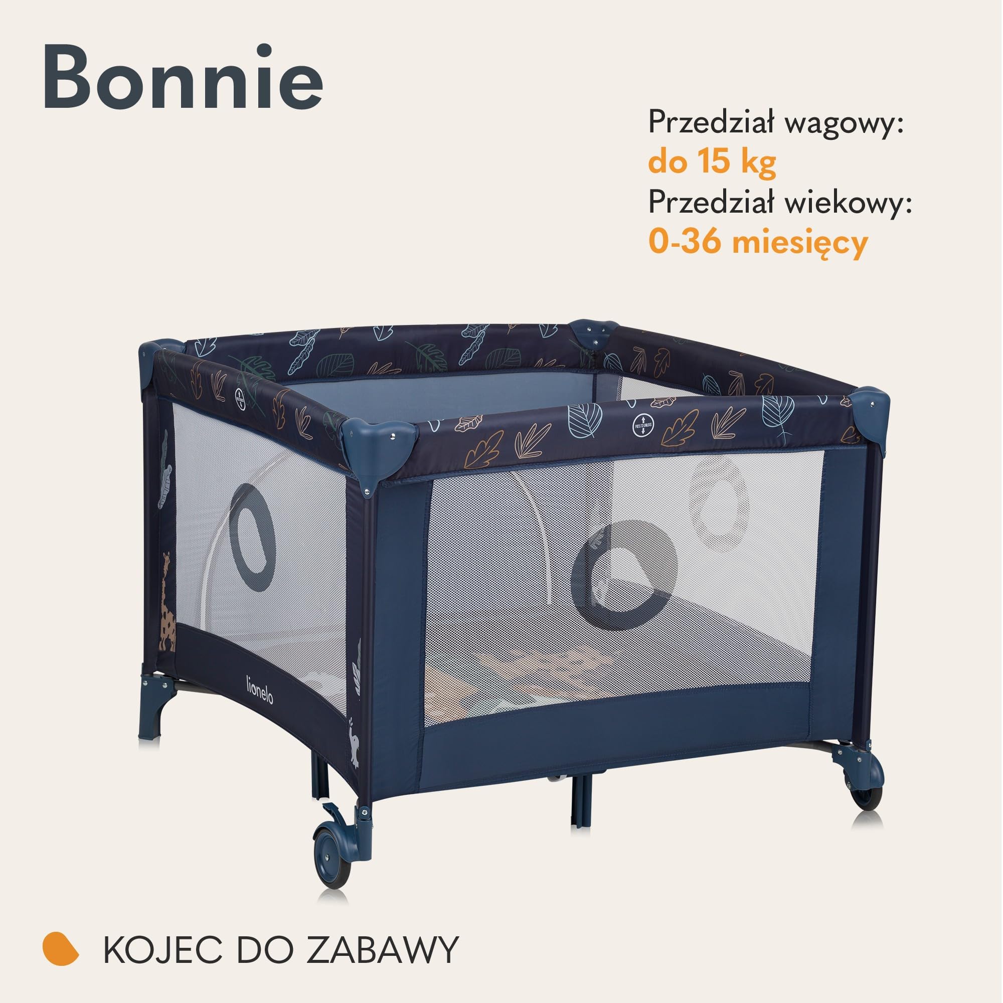 LIONELO BONNIE Kojec dziecięcy do 15 kg, od Urodzenia do 36 miesięcy Boczne Wejście na Zamek, Boki z Przewiewnej Siatki, Szybkie Składanie, Koła z Hamulcem, Torba do Przenoszenia (Niebieski)