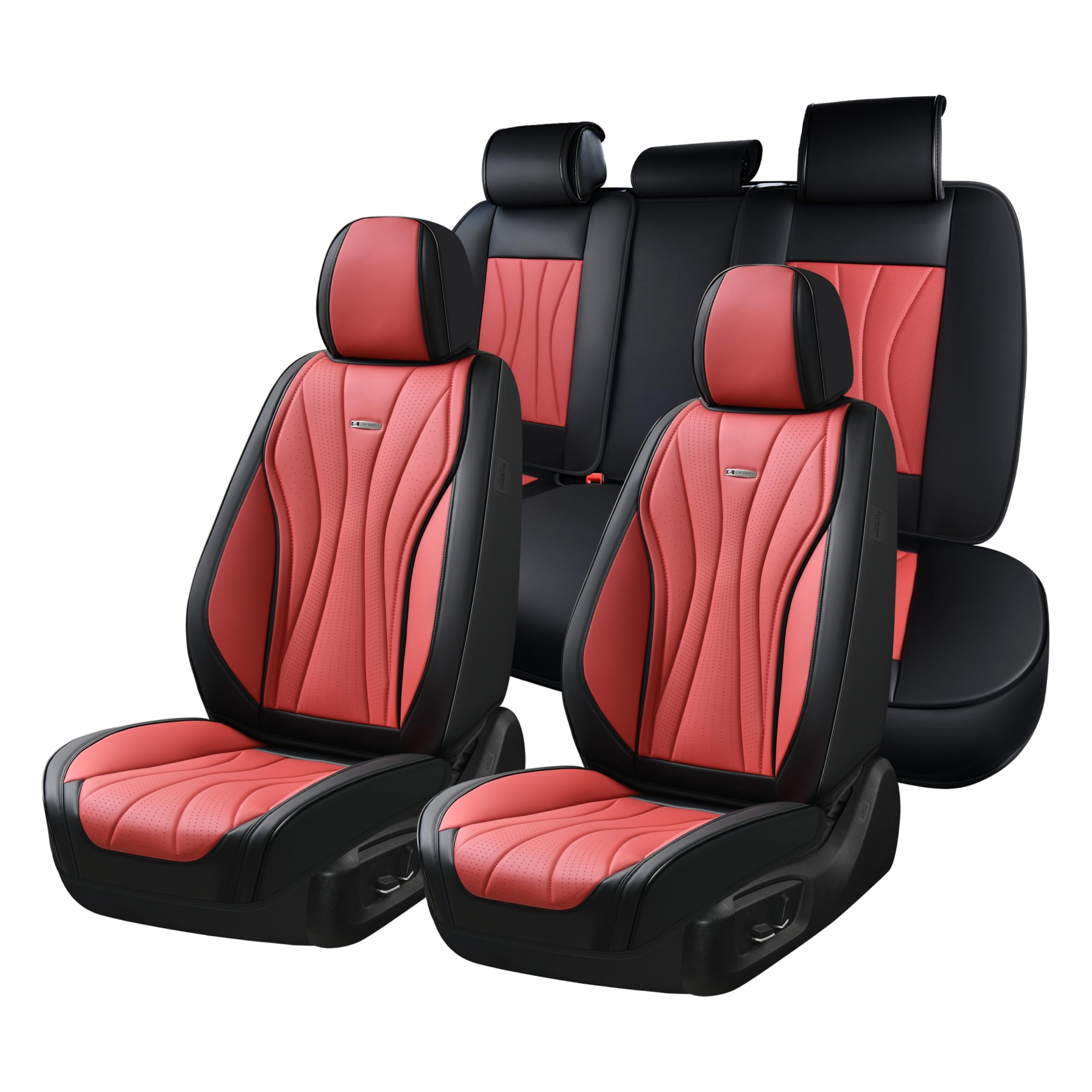 Coverado Seat Covers Full Set, Leather Car Seat Covers, Waterproof Seat Covers for Cars, Front and Back Seat Covers, Car Seat Protectors Car Seat Cushions Universal Fit for Most Cars, Black&amp;Red