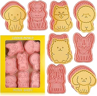 Dog Cookie Cutters Set, 8 Pcs Puppy Cookie Cutter with Plunger Stamps, Cute Cookie Cutters for DIY Biscuit Dog Snacks Cheese Baking