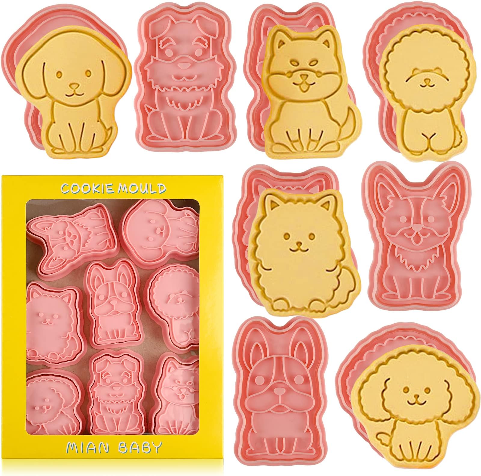 Dog Cookie Cutters Set, 8 Pcs Puppy Cookie Cutter with Plunger Stamps, Cute Cookie Cutters for DIY Biscuit Dog Snacks Cheese Baking