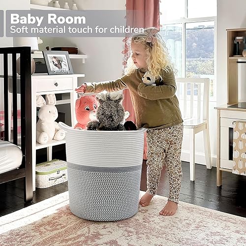 Miniatura 3 de INDRESSME Cesta de lavandería para bebé, cesta de lavandería para niños, cesta de almacenamiento alta para sala de estar, cesta de cuerda para