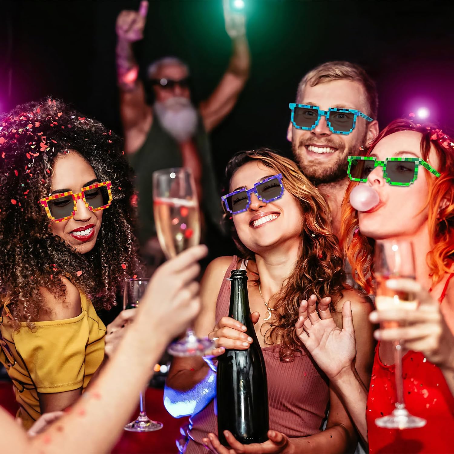 Pibupibu 24 Pack Pixel Sunglasses, Miner Party Pixel Glasses for Adults, Gamer Robot Pixelated Sunglasses Birthday Party Supplies