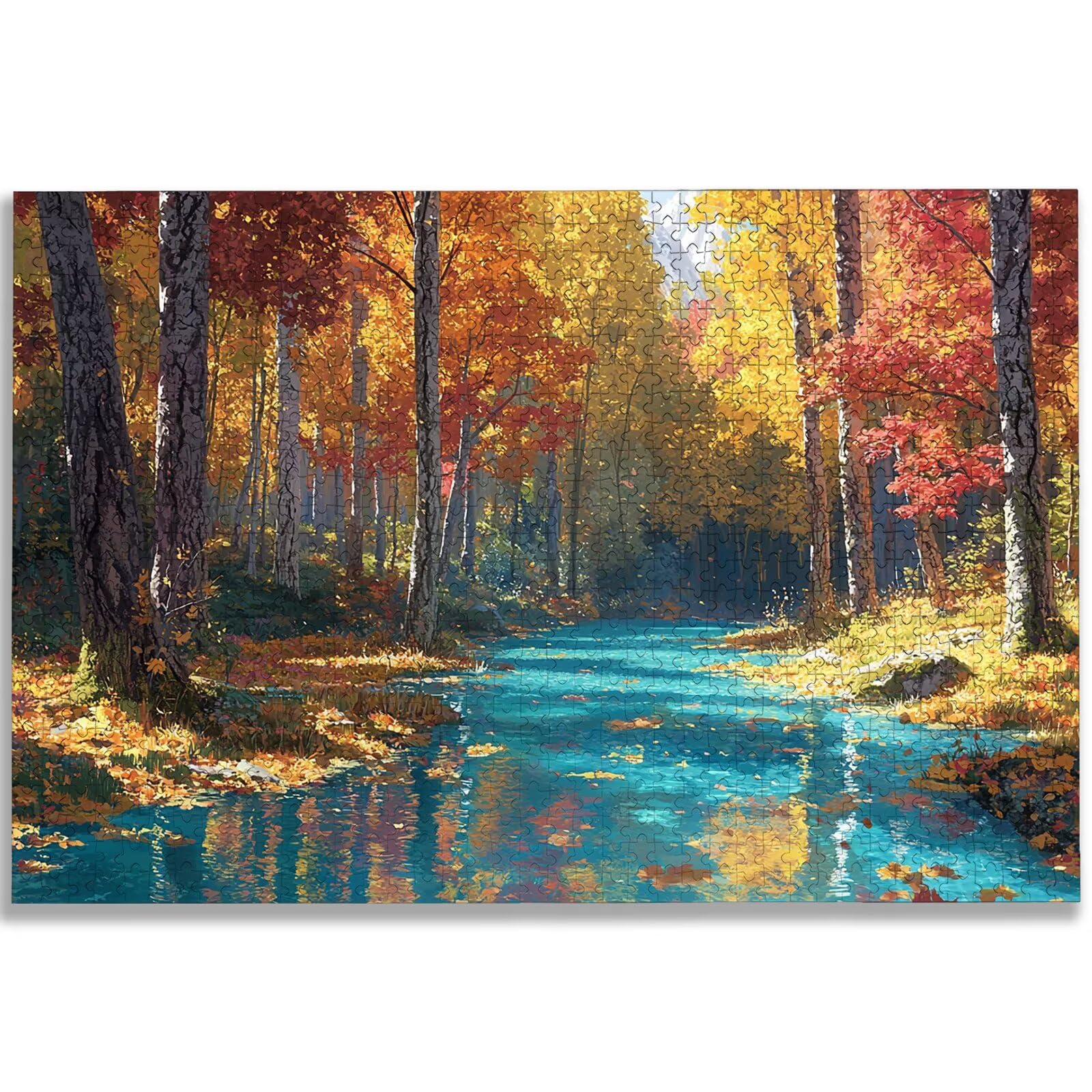 Jesienne puzzle 1000 sztuk, puzzle krajobrazowe 1000 sztuk dla dorosłych i nastolatków, drewniane puzzle z wykwintnym opakowaniem, rodzinne gry edukacyjne, dekoracje domu, prezent dla dorosłych-3489