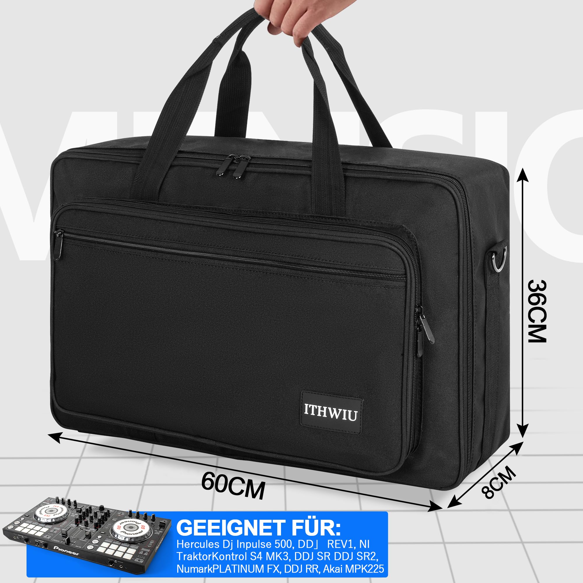 OUUTMEE Sac portable pour manette de DJ, Noir , 60 x 36 x 8 cm, Sac portable