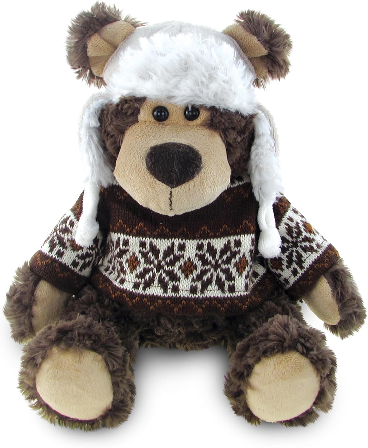 DolliBu Plush Grizzly Bear Stuffed Animal - Soft Plush Huggable Brown Grizzly Bear Wearing Hat & Sweater, Adorable Toy Wild Life Cuddle Gifts for Kids and Adults - 9 Inch