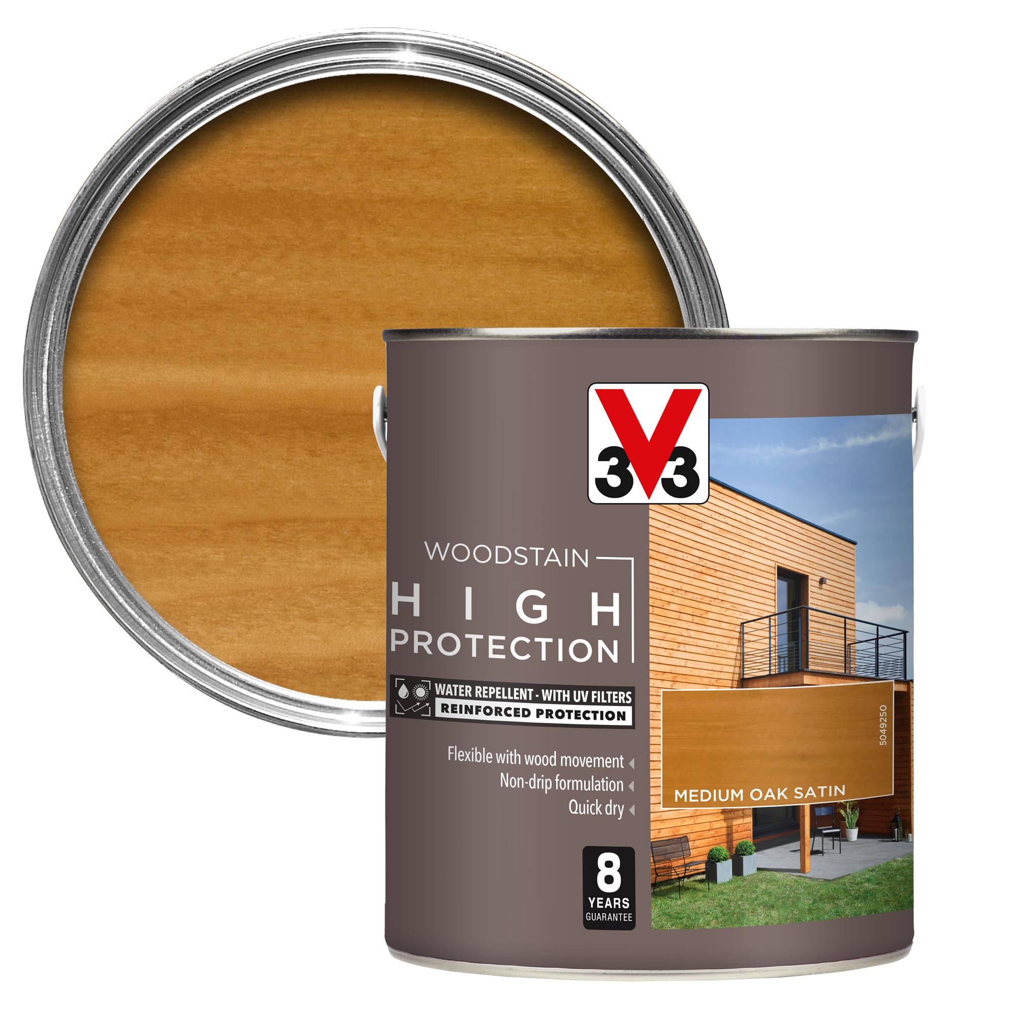High Protection Woodstain - 8-Year Guarantee - UV Filters - Water-Repellent - Quick-Drying - Only 2 Coats - Medium Oak 2.5 litres