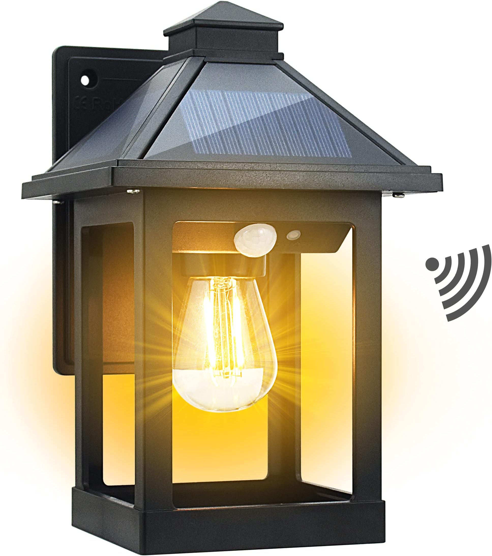 Solar Powered Wall Lanterns Outdoor with 3 Modes, Dusk to Dawn Motion Sensor LED Sconce Lights Waterproof, Exterior Front Porch Security Lamps Wall Mount Patio Fence Decorative Light Fixtures