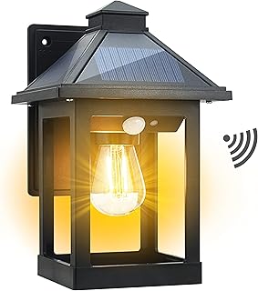 Solar Powered Wall Lanterns Outdoor with 3 Modes, Dusk to Dawn Motion Se...