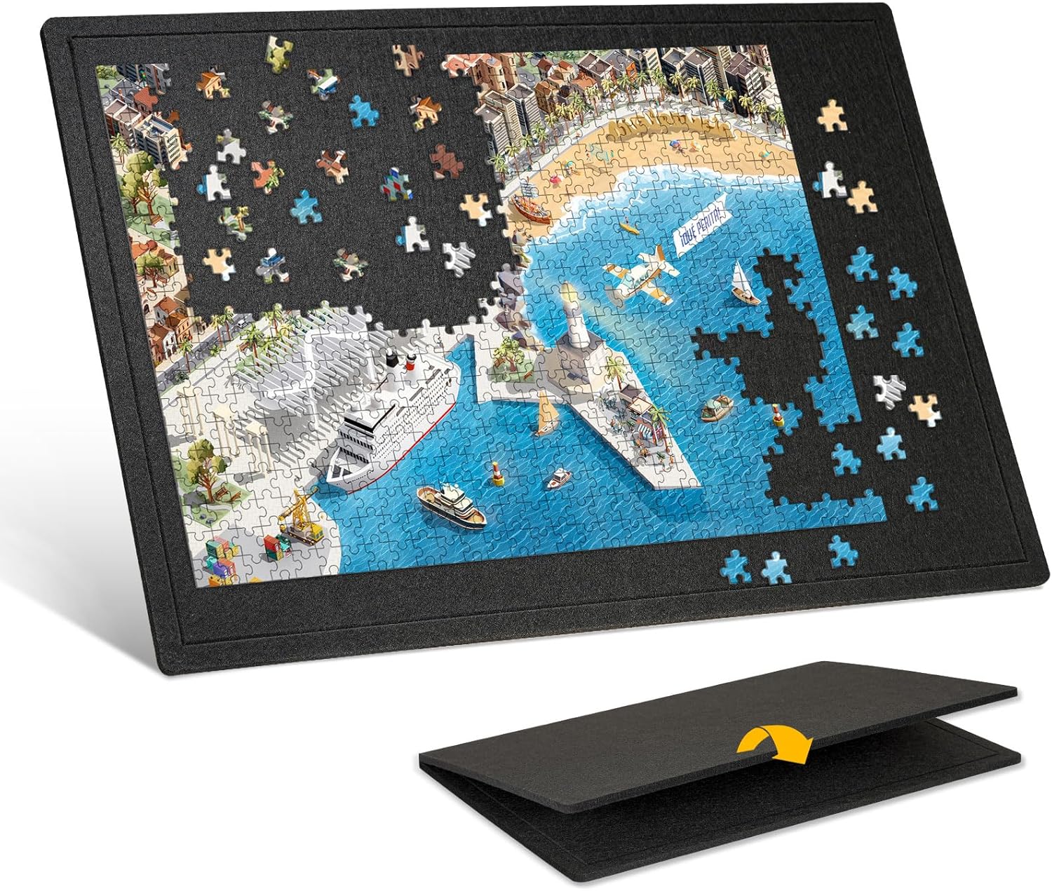 DOLLAR BOSS Foldable Jigsaw Puzzle Board, Portable 1000 Piece Puzzle Mat Non-Slip Lightweight Felt Puzzles Tray Storage for 1000 500 Pieces Jigsaw Puzzles