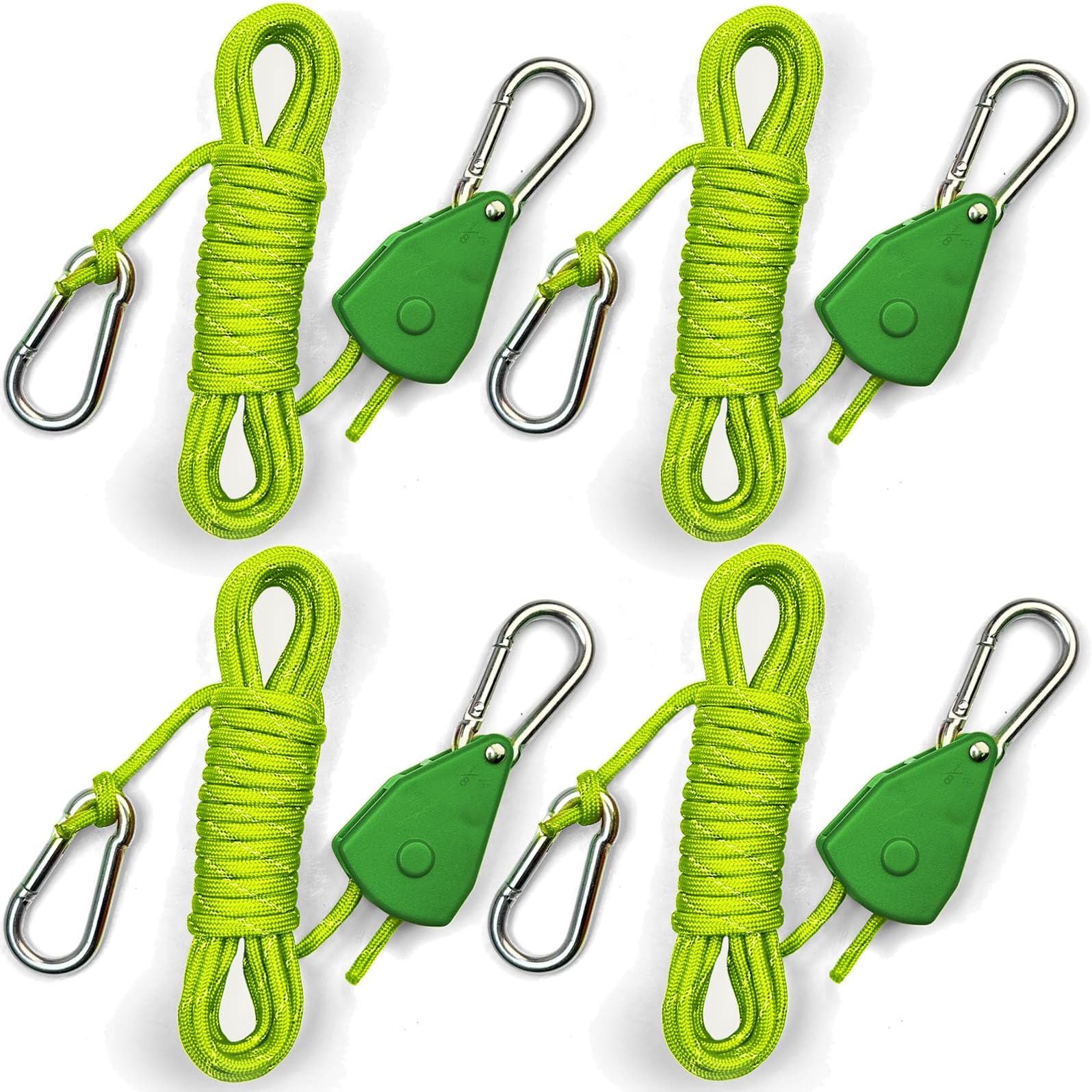 4.6M Paracord Rope Tie Down Ratchet Strap Small Reflective Rope Tent Tarp Grow Retractable Plant Light Hangers Pulley Locking Tightener Tensioner Cinch Kayak 4mm 4Pack