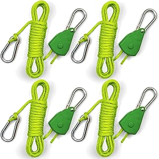Longer 15ft Paracord Rope Tie Down Ratchet Strap Small Reflective Portable Adjustable Fix Camping Rope Tent Tarp Tie Downs Grow Plant Light Hangers Pulley Tightener Tensioner Adjuster 1/8in 4Pack