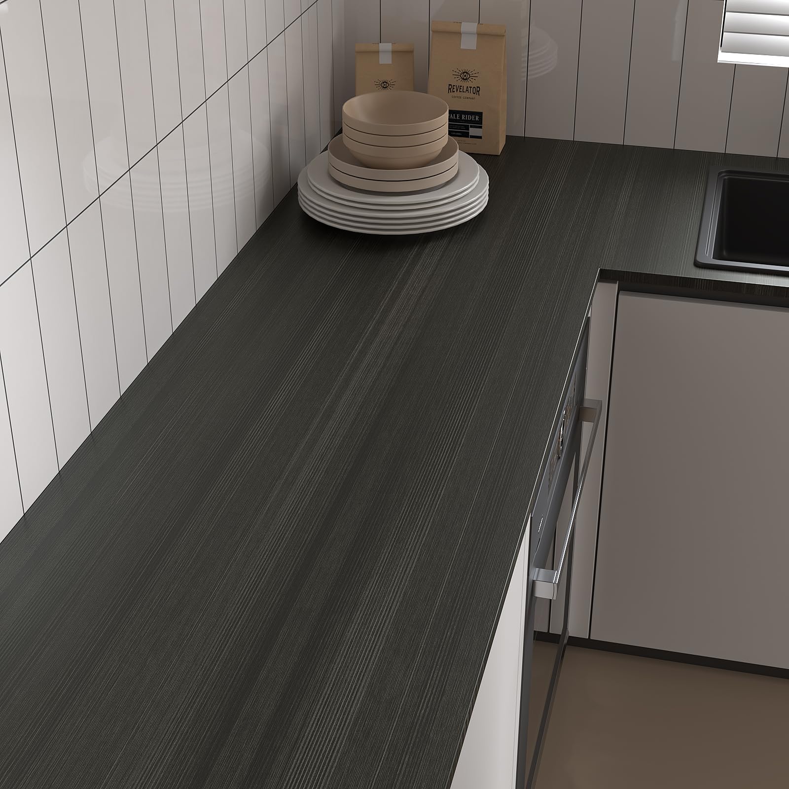 Papier peint autocollant bois marron foncé imperméable pour meuble cuisine et revêtement mural