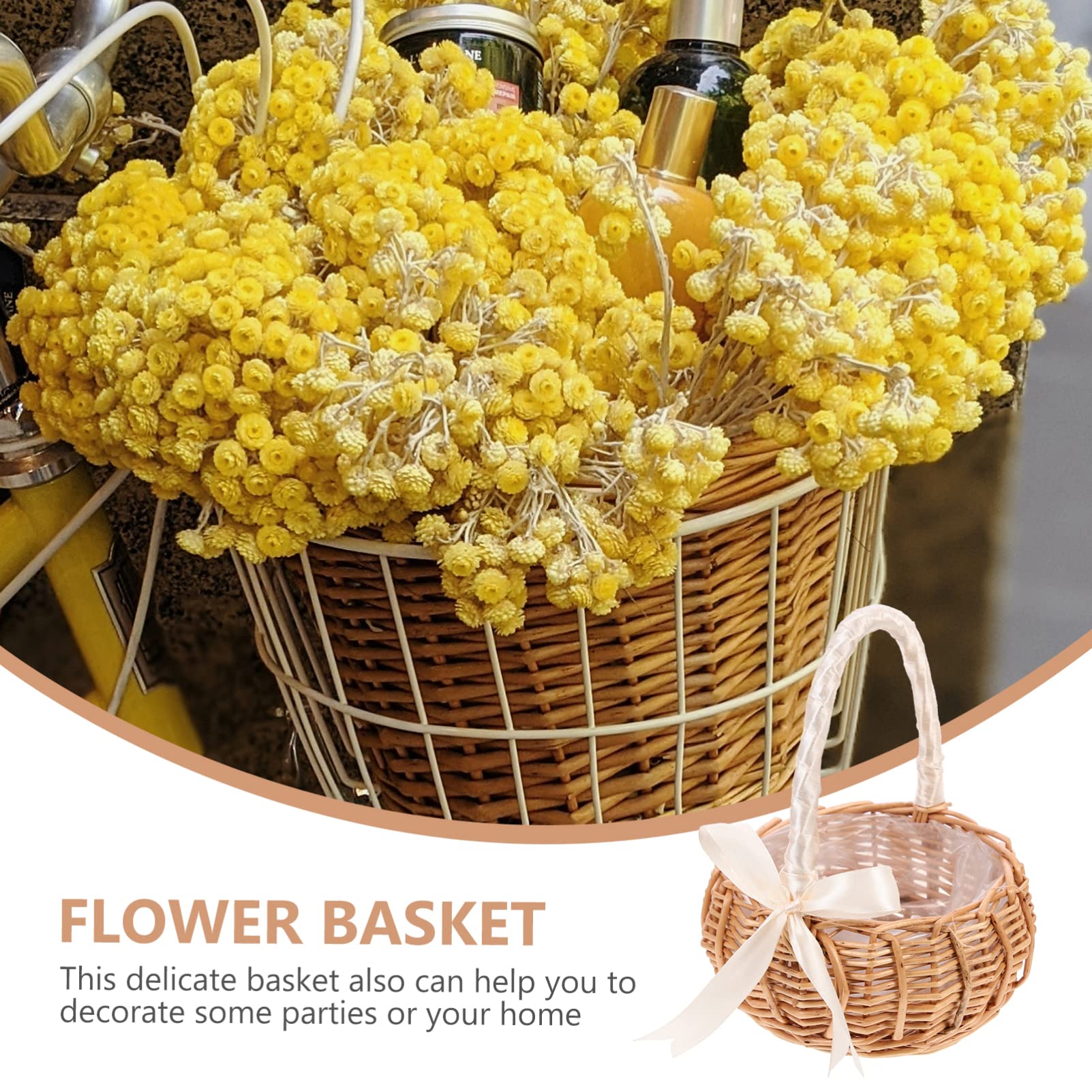 Amosfun 2 Set Cesto Di Fiori Easter Basket Cesto Per Ragazza Di Fiori in Raso Cestino Di Paglia Cestino Multiuso Portatile Intrecciato Stoffa Bianca 2 Pezzi * 2