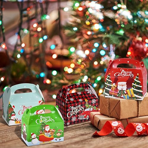 Miniatura 5 de Gatherfun 24 cajas de dulces de Navidad, cajas de dulces a dos aguas, cajas de cartón, cajas de regalo, cajas de galletas con asas para recuerdos de