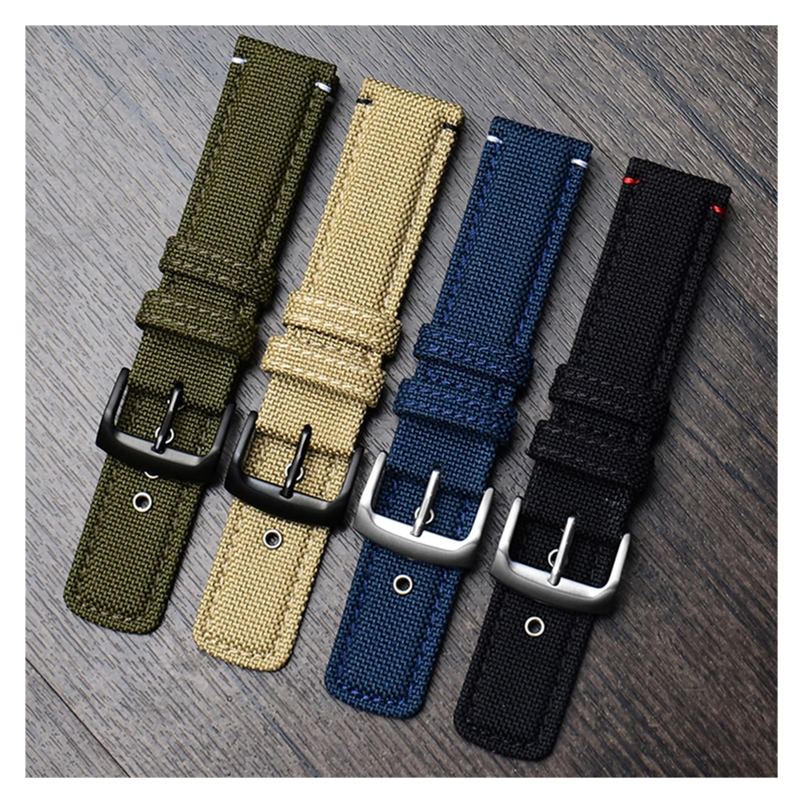 INEOUT Cinturino Da 20 Mm In Tela + Cinturino In Pelle Nero Cinturino In Nylon Kaki Verde Militare Compatibile Con Cinturino Da Polso Da Uomo Citizen AW5005 AW1365