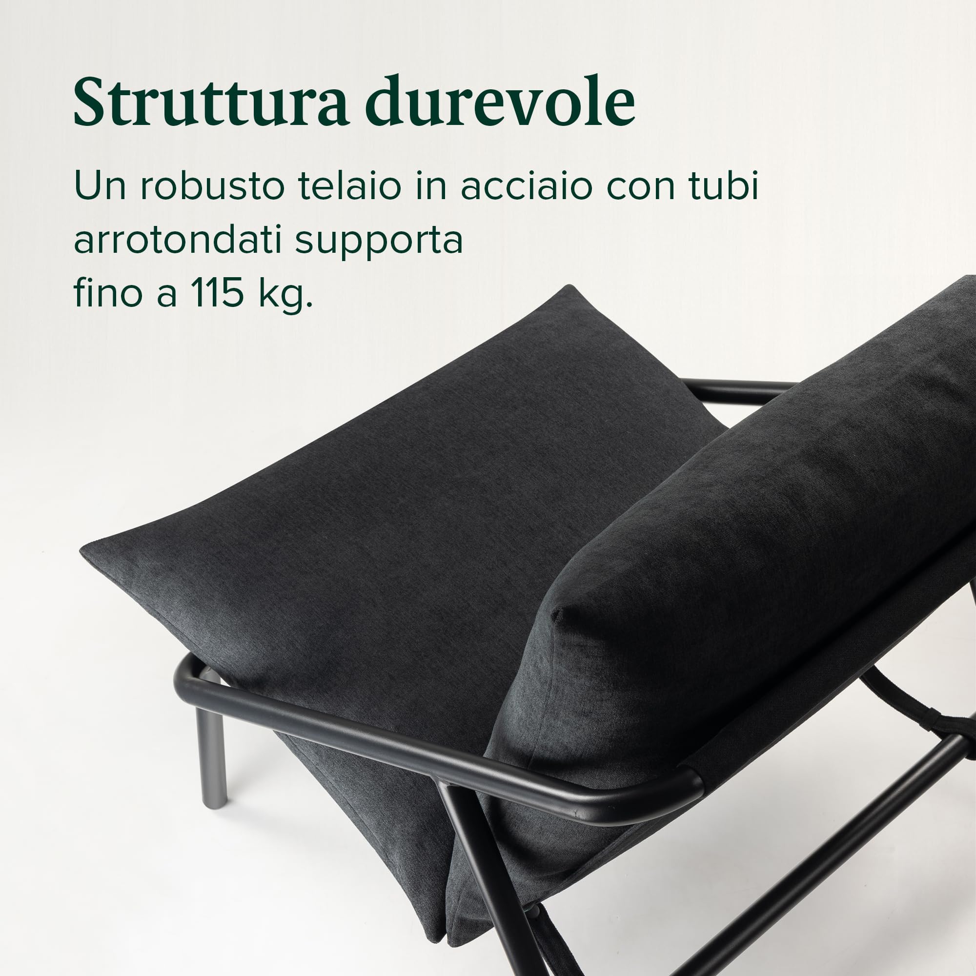Zinus Ada Poltrona Relax 79x68x79 - Poltrona con struttura in metallo e imbottitura in schiuma a scaglie - Nero