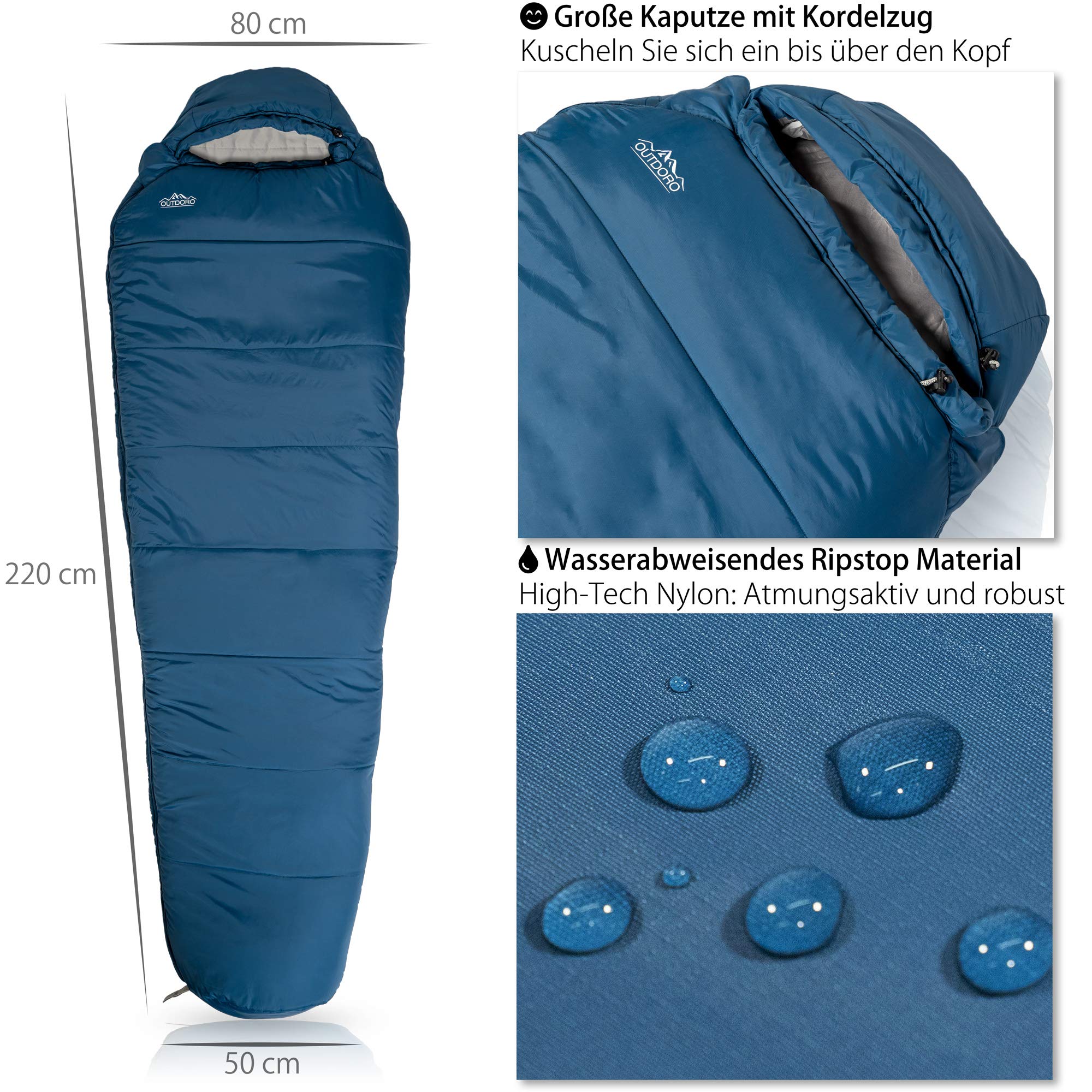 Outdoro Schlafsack 3-4 Jahreszeiten für Erwachsene Damen & Herren | Outdoor & Camping, Frühling, Herbst & Winter