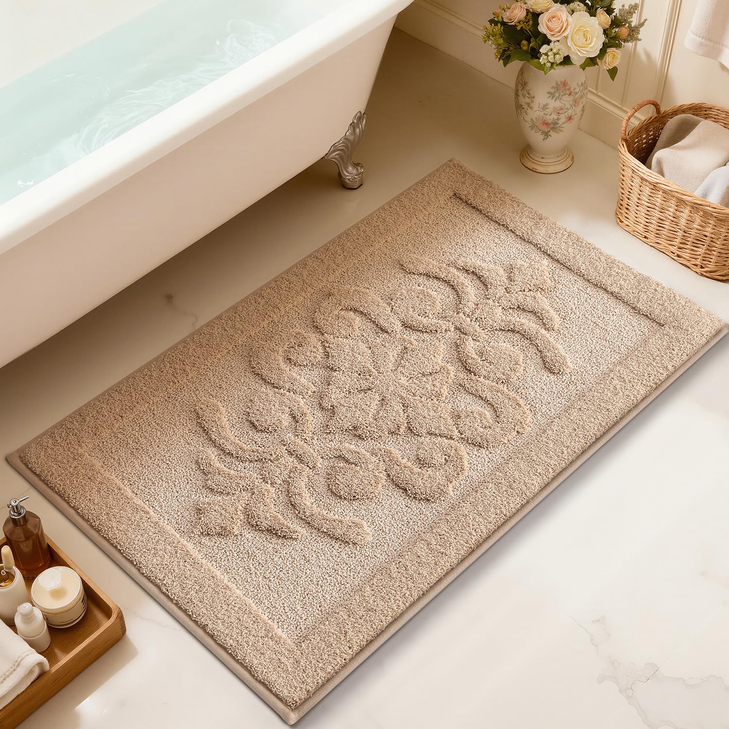 LUMI Ultra Absorbent Bathroom Rug Non Slip Rubber Backing, Machine Washable Bath Mat Soft Premium Microfiber, Elegant Luxury Bath Rugs Quick Dry for