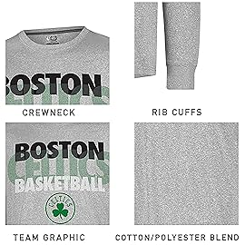 Ultra Game NBA Official Mens Super Soft Supreme Long Sleeve T-Shirt - Unisex, Boston Celtics, Heather Gray, Small