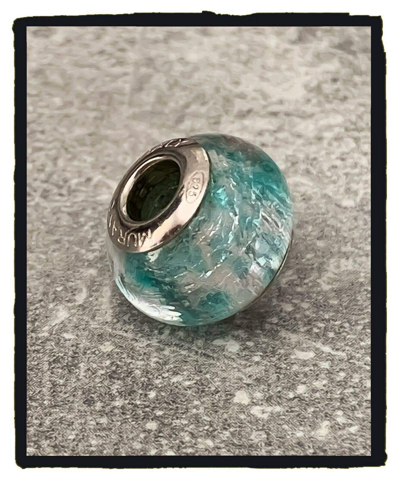 Bracciale con ciondoli a 3 perline, in vetro di Murano, colore: Blu/Verde autentico e argento 925 rodiato