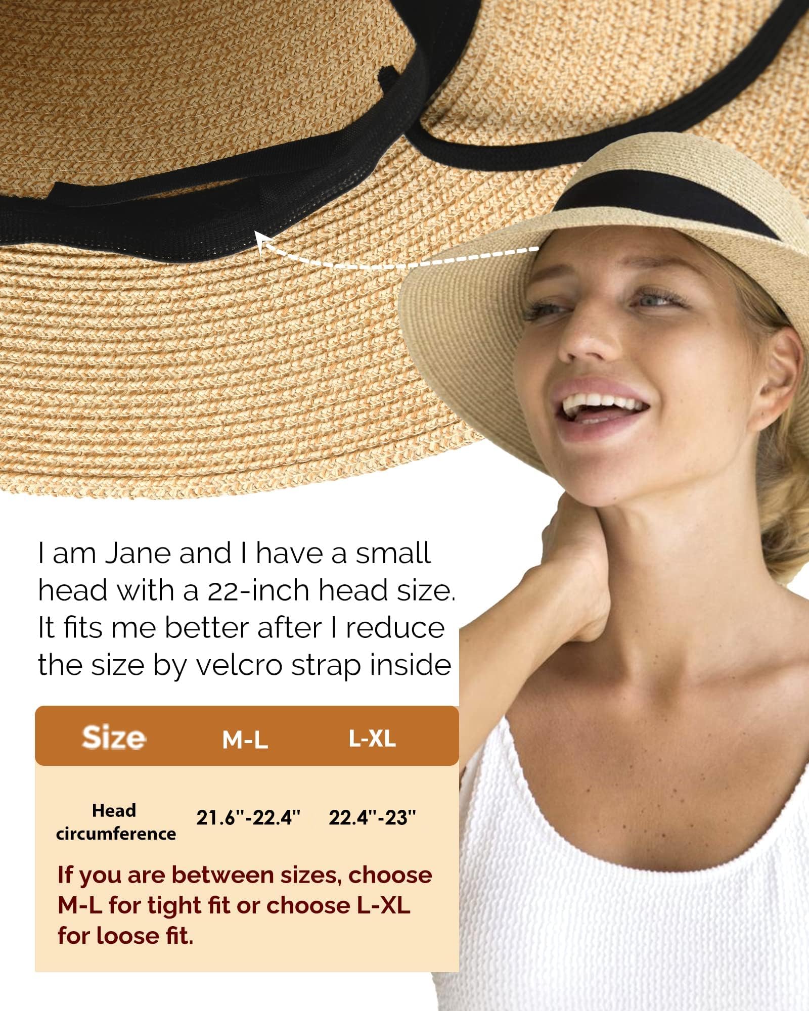 FURTALK Sombrero de Playa de Paja de ala Ancha UPF 50+ para Mujer